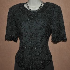 Laurence Kazar Black Sequin beaded Dress Large
